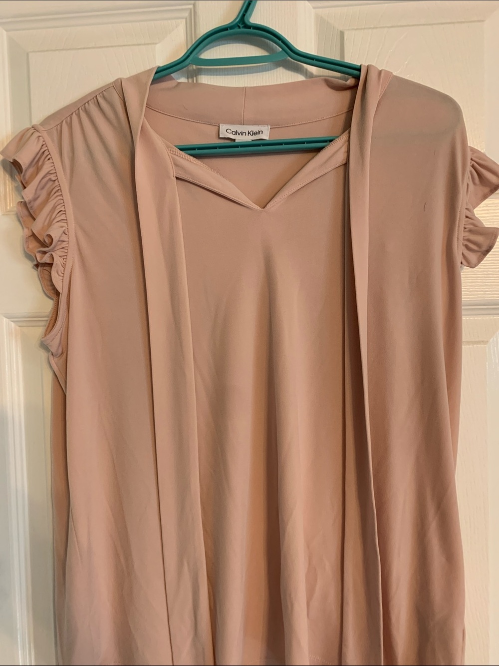 Calvin Klein Dusty Blush Ruffle Sleeve V-Neck Tunic